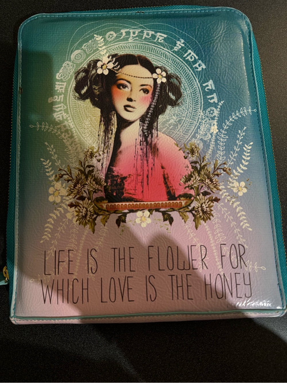 Papayaarts Teal Gradient Floral Art Tablet Case - Women Accessories Tablet Case